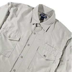 Lands End Button Up Shirt Mens XL Tan Ripstop Ventilated utility Hiking‎ fishing